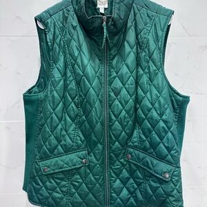 dressbarn Quilted Sleeveless Vest in Teal Green